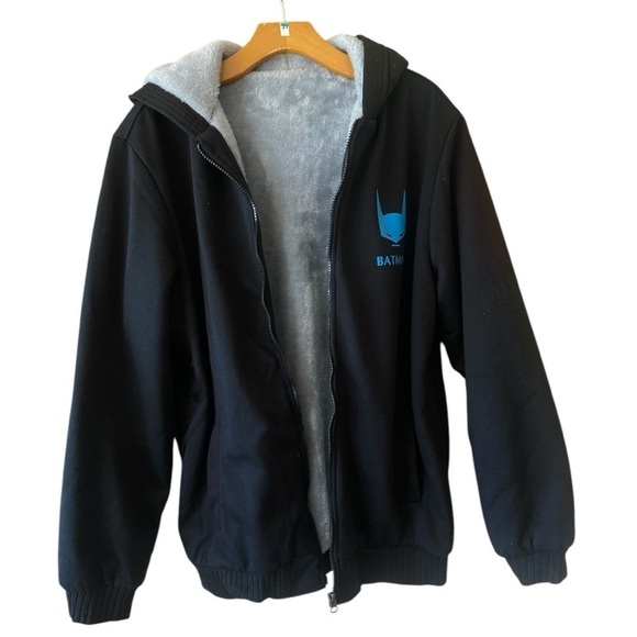 BATMAN Heavyweight Plush Fur Lined Hoodie Dark Navy Blue Size XL Gorpcore - Picture 3 of 9